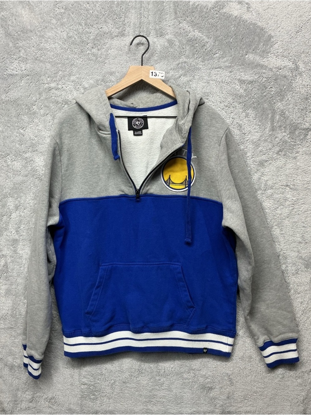 Golden State Warriors Hoodie ‘47 Brand The City Quarter Zip Hooded Sweatshirt XL - Picture 2 of 9